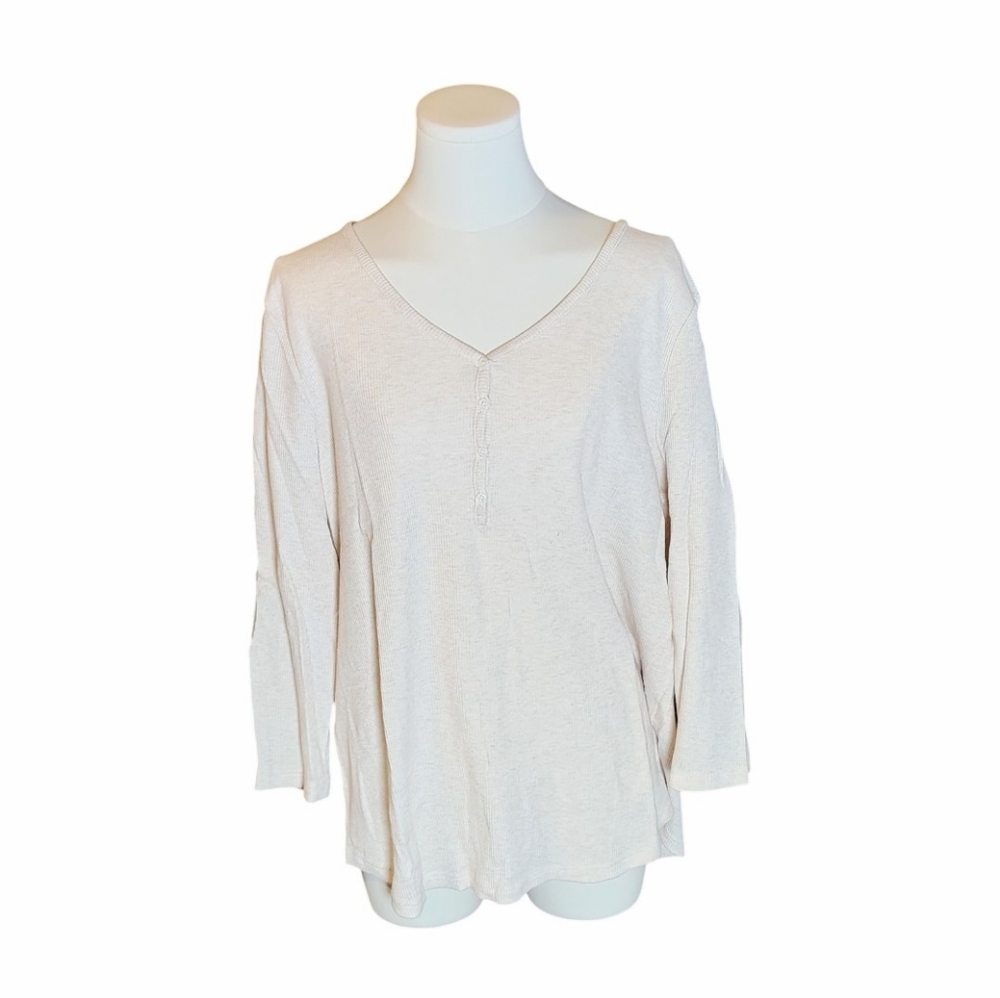 Nwot Style & Co. Oatmeal Cream Waffle Knit V-Neck Thermal Tee Size Extra Large
